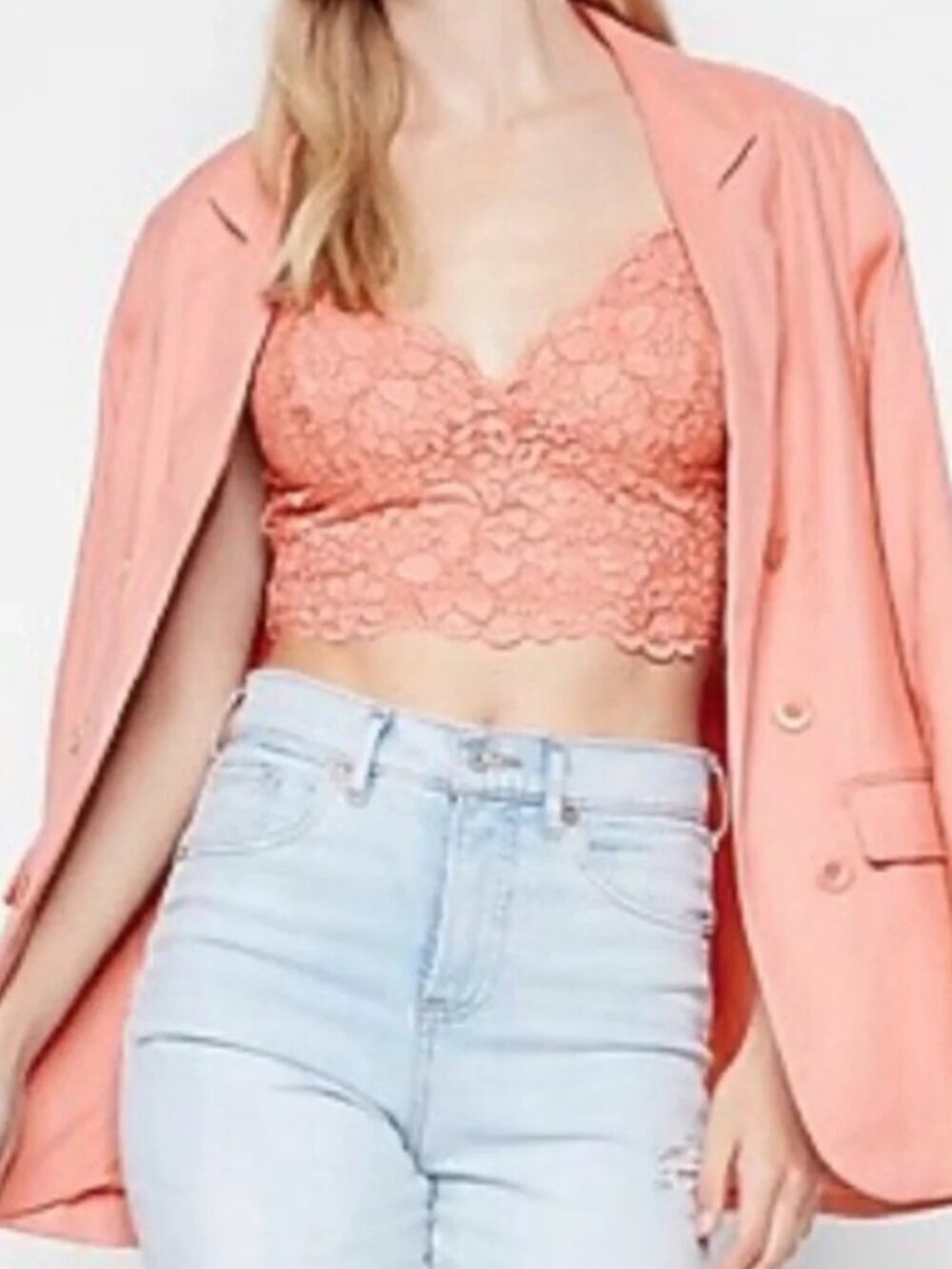 Express All Over Lace Cropped Cami Tank Dainty Romantic Coral NWT Medium